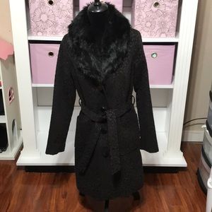 Black Textured Removable Faux Fur Coat